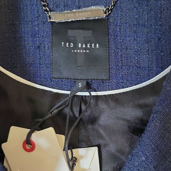 Ted Baker Cropped Boucle Cotton Wool Blend Jacket Size Ted 5/ US 12 - Picture 4 of 10